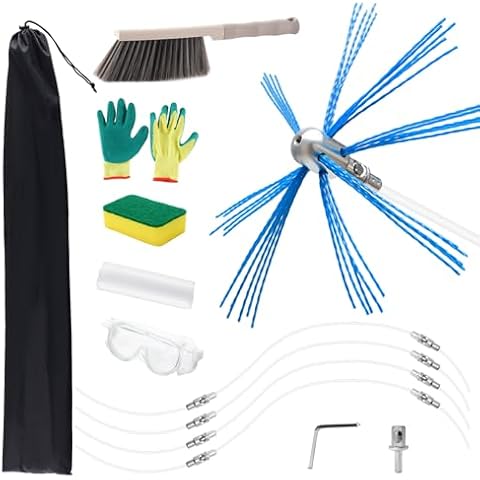 Bluesea 27 Feet Chimney Sweep Kit Pro Version, Chimney Cleaning Kit with Aluminum Chimney Brush and Ergonomic Connection System, Rich Accessories for Fireplace Flue Home Use, 8 Rods Cover