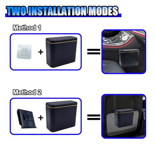 Image of Car Trash Can With Lid - Portable Hanging Auto Leakproof Garbage Organizer, Waterproof Mini Dustbin With 1 Roll Trash Bag for Vehicle, Office, Home (Gold)