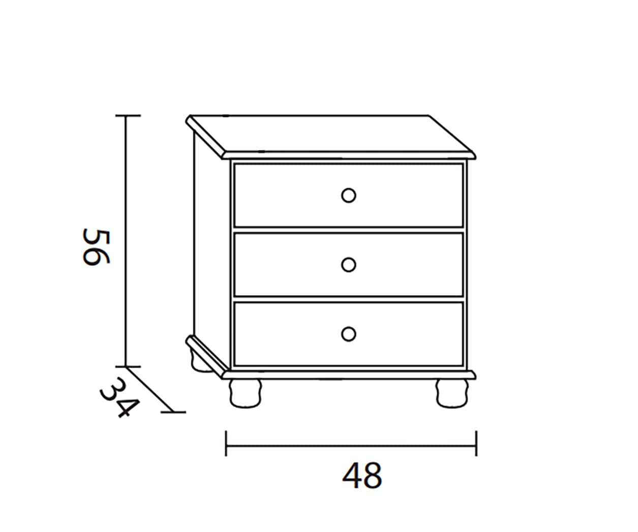 PEGANE Table de Chevet Enfant de 3 tiroirs en Bois Coloris Miel - Longueur 34 x Profondeur 48 x Hauteur 55 cm