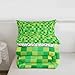 Manfei Pixelated Grid Kids Comforter Toddler Size,Miners Lattice Games Quilt Set for Kids Boys Girls Bedroom Decor,Geometric Square Blocks Bedding Set,Green Duvet Insert,1 Pillowcase