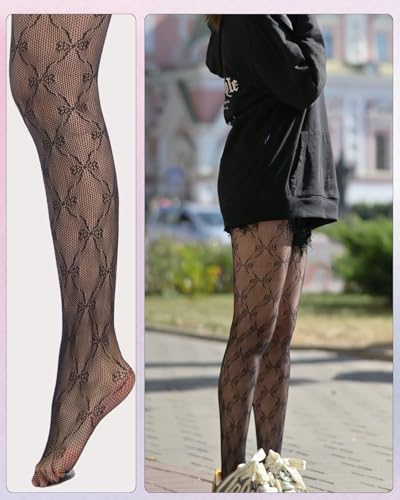 Image of 3 Pairs Fishnet Tights, Lace Stockings for Women, Patterned Tights for Women, Thigh High Suspender Stockings Butterfly Pattern
