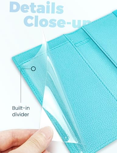 Image of Yarnic Checkbook Cover for Personal Checkbook, Checkbook Holder with Pen Holder & Built-in Clear Plastic Divider for Duplicate Checks (Pale Turquoise)