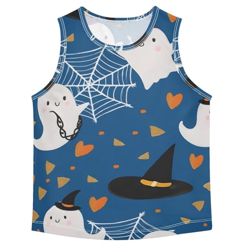 Bolaz Boys Athletic Quick Dry Tank Top Sleeveless Workout T Shirts Age 11-15,Ghost Hat Spider Web Pattern