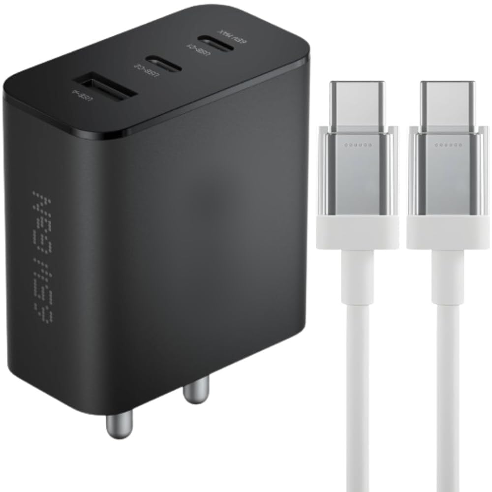 original 65w usb-c trio port adapter with cable compatible for cmf phone 3a pro - ultra-fast charging set travel safe (65w black combo)
