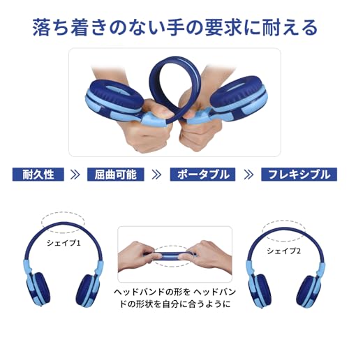 SIMOLIO 子供用ヘッドフォン 有線 ヘッドフォ マイク付き 94db音量制限 聴覚保護 ボイスチャット フォートナイト 3.5mmコード 学校/旅行用 ブルー 902B