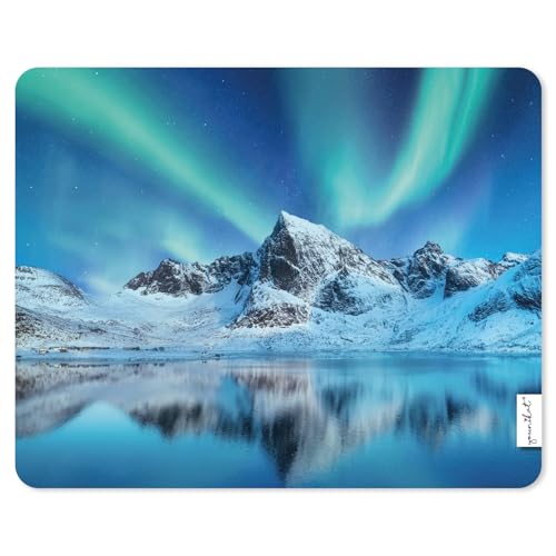 Tapis de souris avec design Lumières Polaires I 24 x 19 cm I Tapis de souris de taille standard I Impression de qualité sur caoutchouc cellulaire I Antidérapant, imperméable et facile à nettoyer I dv