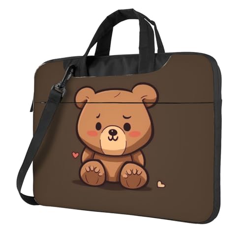 Sac ordinateur portable motif ours mignon marron avec bandoulière pour voyage