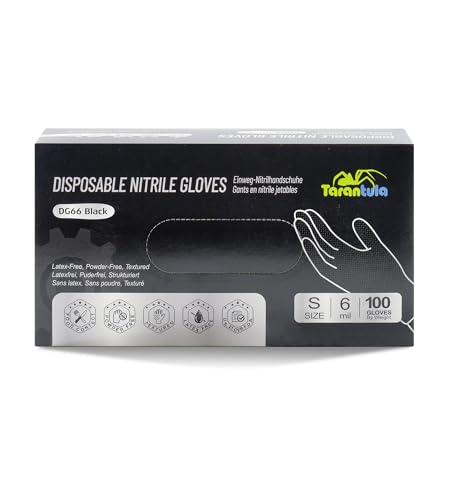 Tarantula 6-mil Black Disposable Nitrile Gloves, Heavy-Duty, Textured Fingertips, Food-Safe