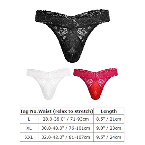 IBAKOM Men's Lace Frilly Sissy Thong Panties Sheer Mesh Bikini Briefs T-back G-string Underwear