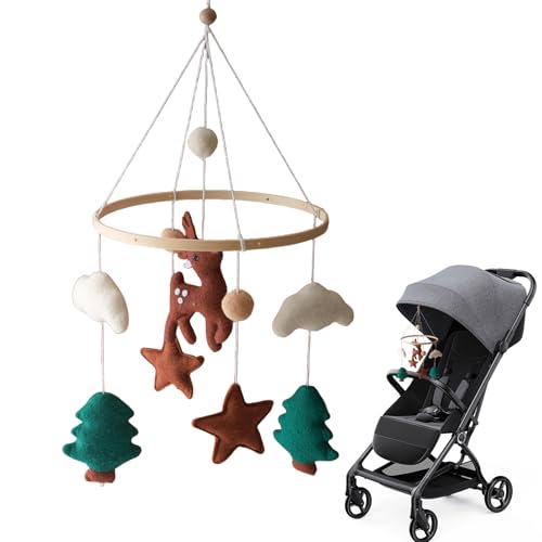 Móvil para cuna | Baby Mobile | Música Baby Bed Commates con ciervos forestales | Animales en fieltro, árboles y nubes, habitación, habitación
