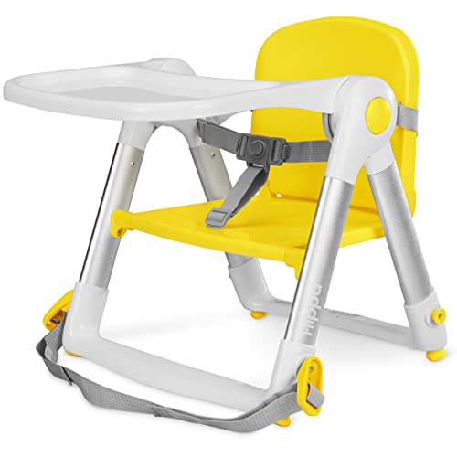 Image of FLIPPA Baby Booster Seat for Dining Table, Folding Portable Booster Chair for Toddlers Eating with Tray and Seat Belt Yellow