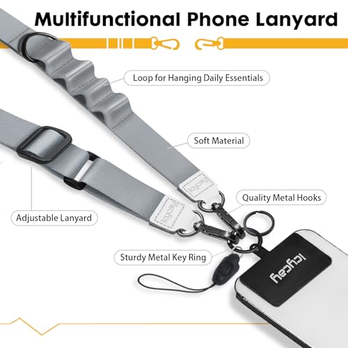 Image of Icycay Phone Lanyard Crossbody Strap Neck Adjustable Teacher Women Gray | for Cell Phone Case Keys ID Badges, Anti Theft, Multifuctional, Phone Holder, Travel Hiking Essential Accessories, Gifts