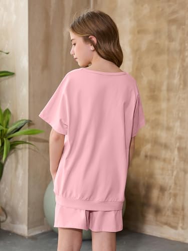Image of Willow Dance Girls 2 Piece Outfits Cotton Summer Short Sleeve T Shirt Tops and Drawstring Shorts Clothing Sets