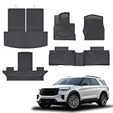 PARTZER Floor Mats for Ford Explorer 2020-2025 6-Seat (2nd Row Captain Seats), Custom Fit TPE All Weather Floor Liners, 1st & 2nd Row & Cargo Mat Explorer Active/ST-Line/ST/Platinum Accessories