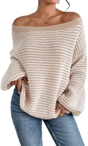 Women's Long Sleeve Winter Pullover Sweaters Top Striped Casual L...