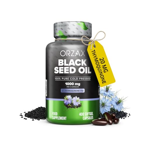 Orzax Black Seed Oil 1000 mg with 20 MG Thymoquinone Nigella Sativa Cold Pressed 400 Softgels 200 Days Supply