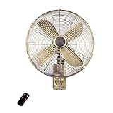 HCZKIUJY Ventilador de Pared oscilante de Alta Velocidad de 18/20 Pulgadas, 3 velocidades, Estilo Vintage, con Control Remoto y Cable de alimentación de 1,8 m, Ideal para Taller, (Green Bronze-20in)