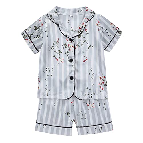 Boys Girls Satin 𝐏a𝐣amas Set Soft Button-Down 𝐋oun𝐠ewear Lightweight Short Sleeve Shirt & Shorts Toddler 𝐍𝐢ghtwear
