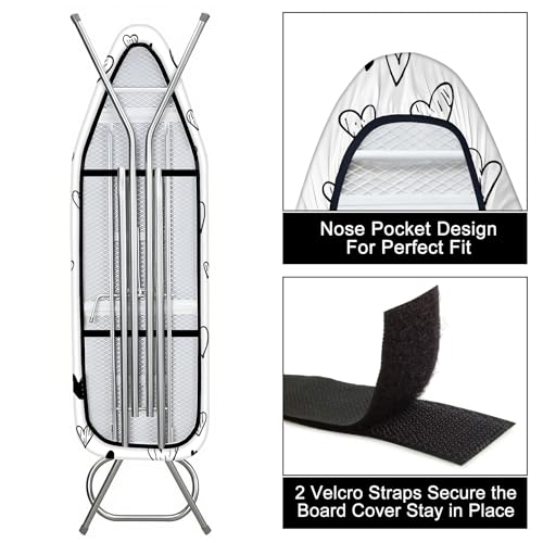 Image of Quick Install Ironing Board Cover 15 inch x 54 inch Ironing Board Cover with Nose Strap Pocket and Elastic Sides Anti-Slip and Heat-Resistant Stylish Home Ironing Board