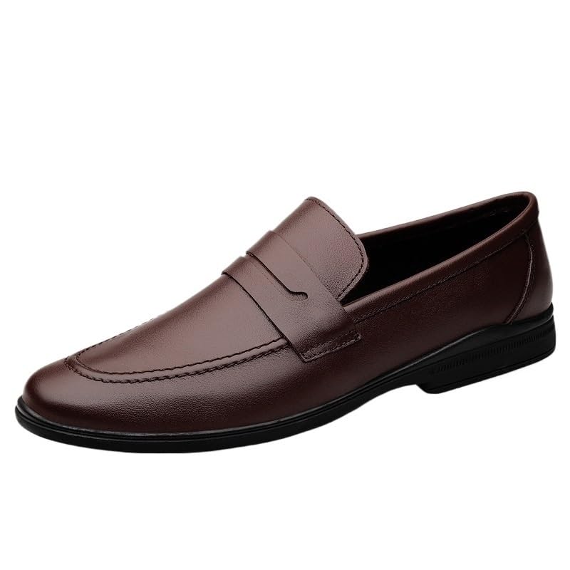 Dress Formal Shoes for Mens Anti-Slip Non Slip Rubber Sole Block Heel Low Top Classic Slip-on Pu Leather Wedding Plain Toe