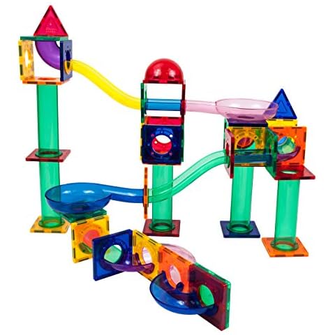 PicassoTiles 70 Piece Marble Run Race Track Magnetic Tiles Magnet Building Block Educational Construction Toy Set Playset STEM Learning Kit Child Brain Development HandEye Coordination Cover