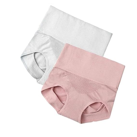 SHRI MODESHWARI ENTERPRISEWomen's Seamless Spandex High Waist Tummy Control Hipster Panty,Free SizeCotton High Waist Panties Tummy Control Underwear Shapewear Double Layer(Pack of 2)(Pink+Grey)-image-20