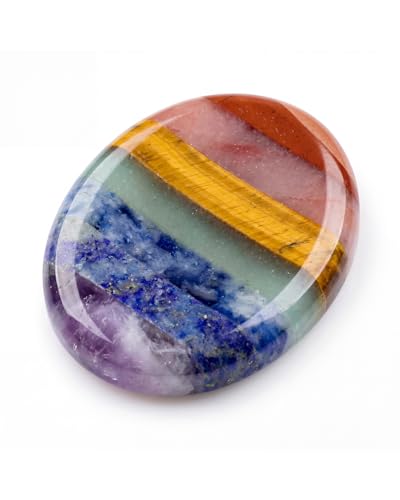 Image of 7 Chakra Thumb Worry Stone for Anxiety Relief - Natural Healing Crystals for Stress Relief, Meditation & Reiki - Oval Pocket Sensory Fidget Alleviate - Spiritual Birthday Gifts for Women & Mom