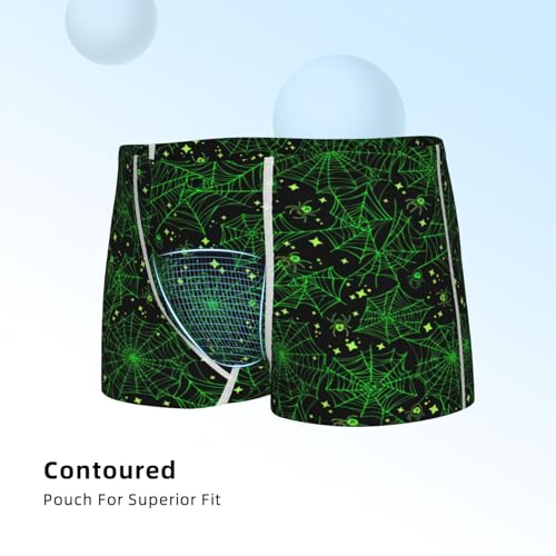 Boys' Cotton Boxer Brief Soft Underwear-Green Bright Web With Spiders4