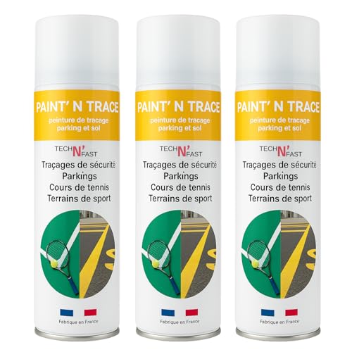 TECH'N'FAST PAINT'N TRACE : Peinture de traçage de lignes de parkings, terrains de sport et marquage de sécurité -Lot de bombes de peinture jaune de...