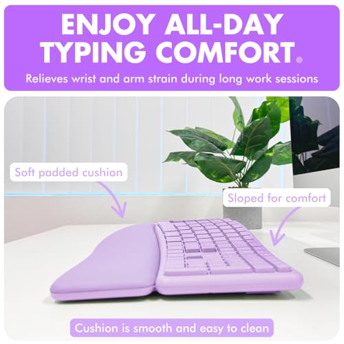X9 Purple Ergonomic Keyboard Mouse Wireless Combo - Type Comfortably Longer - 2.4G/Bluetooth Split Keyboard, Multi-Device, Soft Wrist Rest, Rechargeable, Silent Ergo Keys - Laptop, PC, Mac,iOS,Android