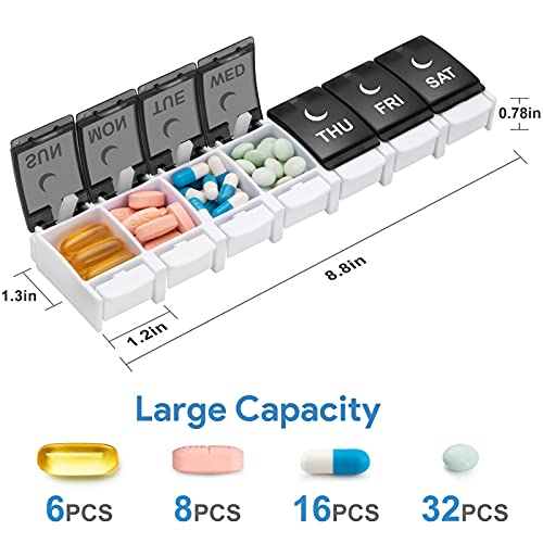 Easy Open Pill Organizer 2 Times a Day, DANYING Large 7 Day Pill Box Twice A Day, Push Button Weekly AM PM Pill Case, Day Night Pill Container, Arthritis Friendly Vitamin Organizer 2 Per Day