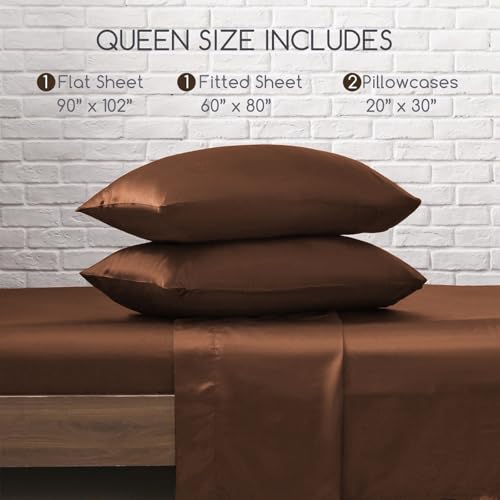 Image of MR&HM 4Pcs Satin Sheets(Queen, Brown)