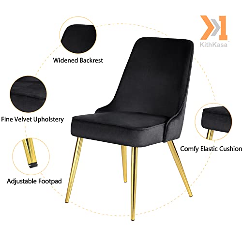 Kithkasa Upholstered Velvet Dining Chairs Sets Of 2 Mid-Century Modern Desk Comfy Side Chair With Gold Legs For Kitchen Living Room Black #TOP3