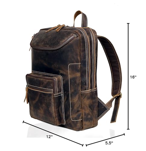 Vintage Leather Backpack For Men 16" Laptop Bag Large Capacity Business Travel Hiking Shoulder Daypacks Business Office Brown (Laptop Backpack 1) - Image 3