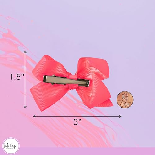 Image of Small Solid Bow for Girls - Set of 12 (Neon Pink)