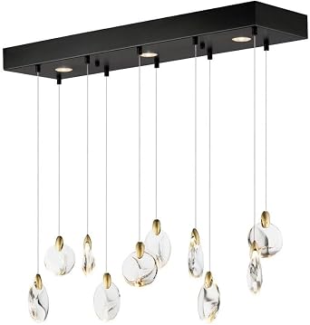 ET2 Lighting Pebble 10-Light Pendant | Black/Polished Gold Finish | Steel & Clear Crystal Glass | Modern Hanging Pendant Light for Kitchen Islands | Adjustable Cord Suspension | E11076-122BKPG