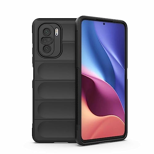 WBWONE Cover per Xiaomi Poco F3 / Mi 11i 5G, [Floccaggio in fibra incorporato][Airbag Invisibile] Custodia in Silicone TPU Antiscivolo Antiurto Protettiva. Nero