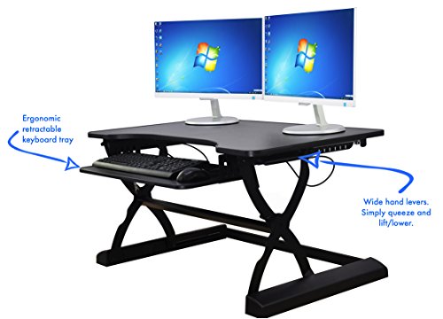 The House Of Trade Premium Standing Desk Adjustable Height Desk Riser Pro | 37 In Wide Fits 2 Monitors With Sliding Keyboard Tray (Black, 37" Wide) #TOP2