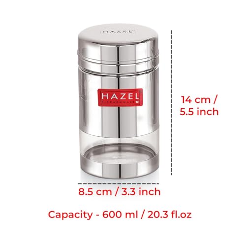 Image of HAZEL Stainless Steel See Through Transparent Container | Kitchen Air Tight Storage Dabba Containers Set of 6, 600 ML