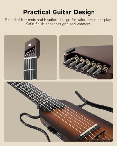 Donner Electric Nylon String Guitar for Travel, Headless design, Portable Quiet Practice Guitar Kit with Earphone, Built-in Tuner, Detachable Stand & Gig Bag – Sunburst - image 6