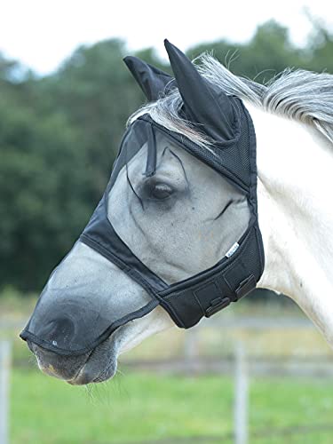 Fliegenmaske Für Pferde Von Harry’s Horse – Mit Ohrenaussparung, Schwarz, Größe L