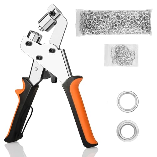 Senmai Tools Eyelet Press Set including Eyelets (300pcs 10 mm Diameter), Magnetic Eyelet Press for PVC Banners tarpaulins
