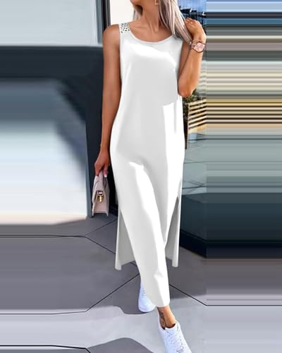 Image of Women's Summer Tank Dress Casual Sleeveless Side Split Maxi Dresses