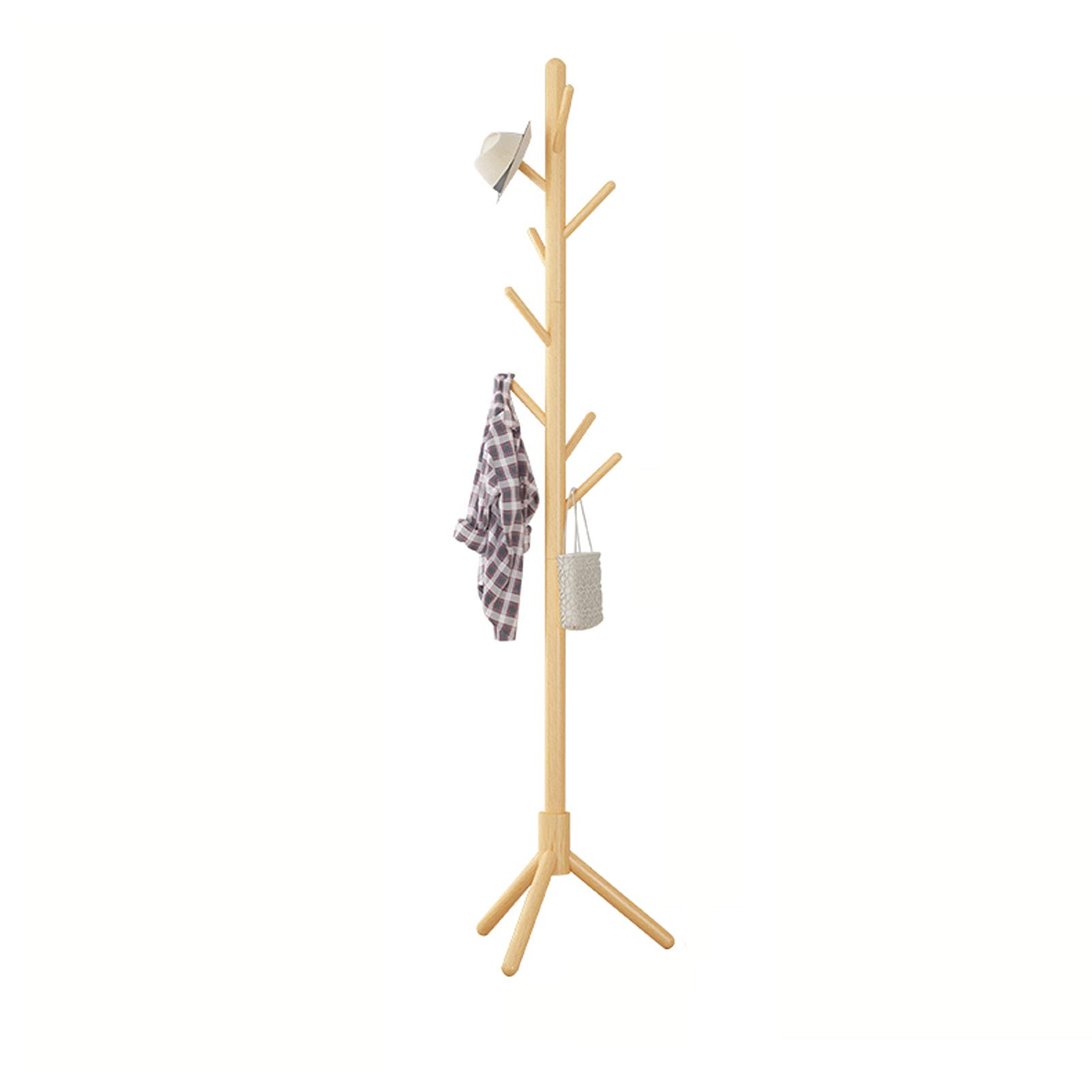 DFANCE Free Standing Coat Rack Wood Clothes Rack Stand Hanger,Coat Tree with 8 Coat Hooks for Cloathes Hat Used in Bedroom Office Hallway Bedroom,No Tools Required Assemble,B