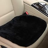 OGLAND 20 inchs Fluffy Genuine Australia Sheepskin Car Seat Cover for Auto Interior Accessories with Soft Fuzzy Wool Cushion Natural Fur (Black, Front)