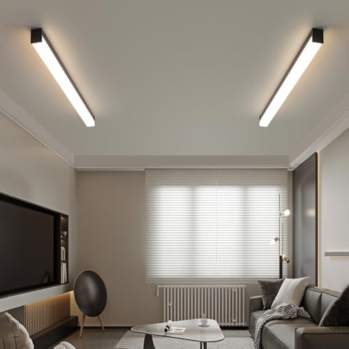 Plafonnier LED longue bande au design géométrique noir pour chambre