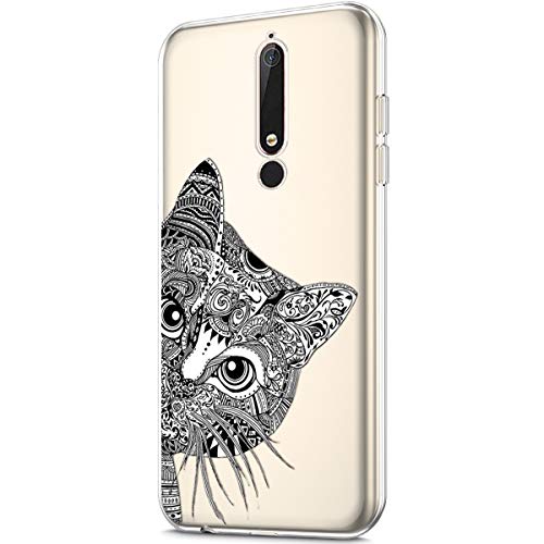 Nokia 6.1 Case,Nokia 6 2018 Case,Clear Art Panited Pattern Design Soft & Flexible TPU Ultra-Thin Transparent Flexible Soft Rubber Gel TPU Protective Case Cover for Nokia 6.1 Silicone Case,Black cat