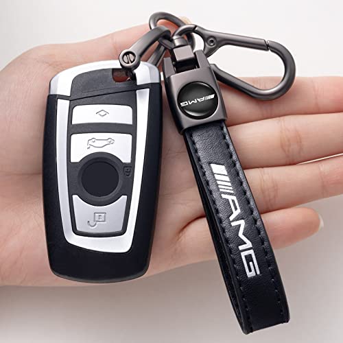 Image of Genuine Leather Car Keychain for Mercedes-Benz AMG Key Chains Ring Accessories(Black)