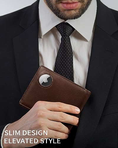 Image of Serovi AirTag Wallet- Genuine Leather Bifold Mens Wallet with AirTag Holder,RFID Blocking Wallet for Men With 2 ID Window and 12 Cards Holders Gift Box (Airtag Not included)