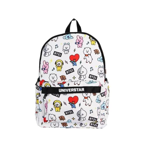 Mochila Escolar Branca | Personagens K-pop | Alças Confortáveis e Material Resistente, Faculdade, Passeios, Viagens, Desenho